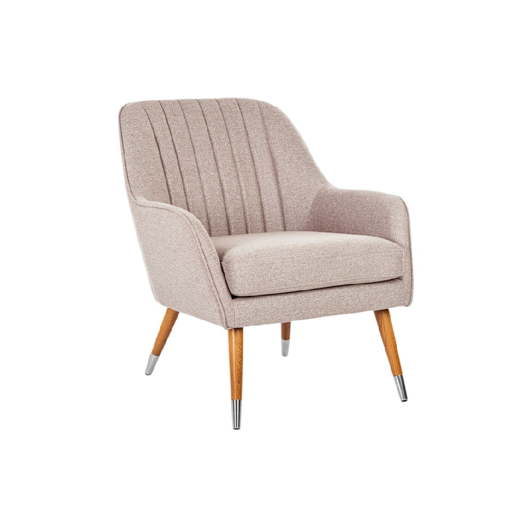 **Fauteuil en tissu beige avec pieds en bois rétro**