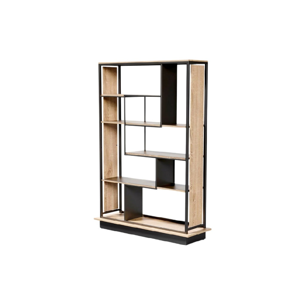 **Étagère moderne en bois et métal - Design minimaliste avec espaces de rangement ouverts**