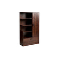 **Bibliothèque en bois sombre avec porte, étagères et tiroir**